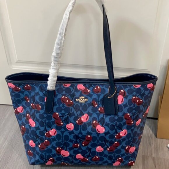 Coach Signature Denim Cherry Tote Shoulder Bag Handbag/ Wallet Option NWT blue - Picture 1 of 5